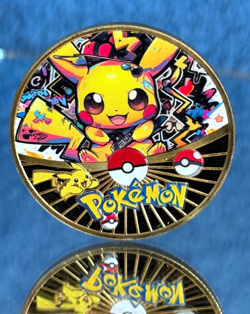 Abstract Pikachu Gold Coin - Pokemon Coin in Plastic Capsule - Rare Design - NEW - Image 3
