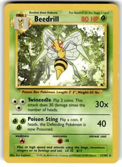 Beedrill 17/102 Rare Base Set Unlimited Pokemon Lightly Played - Image 1