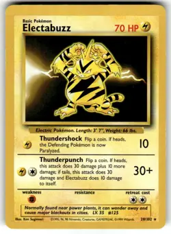 Electabuzz 20/102 Rare Base Set Unlimited Pokemon Lightly Played - Image 1