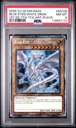 2025 YU-GI-OH! RA04-QUARTER CENTURY STAMPEDE #EN108 BLUE-EYES WHITE DRAGON PSA 8 - Image 1