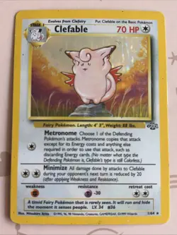 Pokemon TCG Clefable Jungle 17/64 Unlimited Holo Holo Rare 1999 WOTC - PLAYED - Image 1