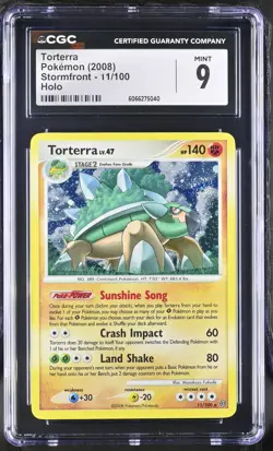 CGC 9 MINT Torterra 2008 Stormfront 11/100 Holo SWIRL Pokemon Card - Image 1