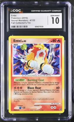 CGC 10 GEM MINT Entei 2010 Secret Wonders 4/132 Holo Pokemon Card - Image 1