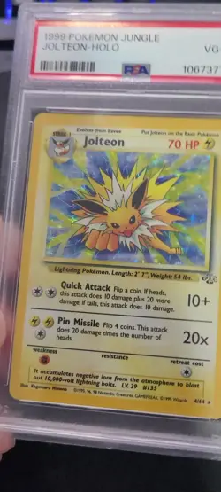 Pokemon TCG Jolteon Jungle 1999 Holo Unlimited Rare Card 4/64 Excellent - Image 2