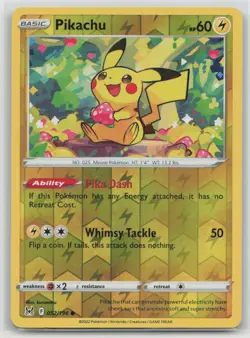 Pikachu 052/196 Common Lost Origin Pokemon Reverse Holo Lightly Played - Image 1
