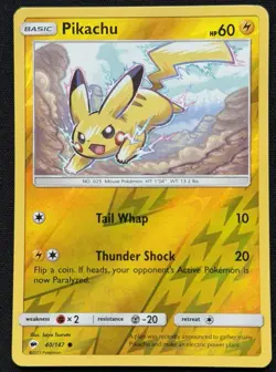Pokemon TCG Burning Shadows Pikachu 40/147 Reverse Holo - Image 1