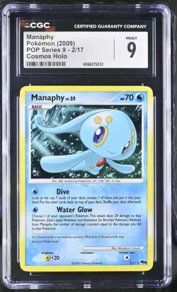 CGC 9 MINT Manaphy 2009 POP Series 9 2/17 Cosmos Holo Pokemon Card - Image 1