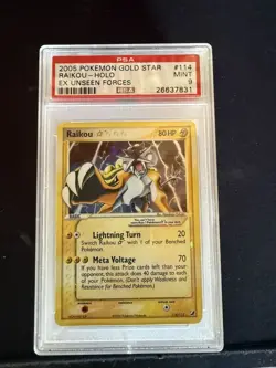 2005 POKEMON EX UNSEEN FORCES GOLD STAR #114 RAIKOU-HOLO PSA 9 - Image 1
