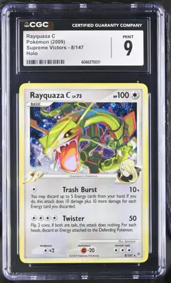 CGC 9 MINT Rayquaza C 2009 Supreme Victors 8/147 Holo SWIRL Pokemon Card - Image 1