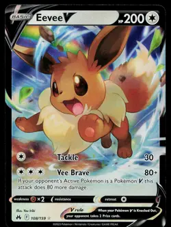 Pokemon Card Crown Zenith Eevee V 108/159 Holo Rare - Image 1