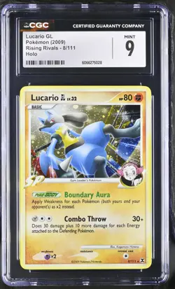 CGC 9 MINT Lucario GL 2009 Rising Rivals 8/111 Holo Pokemon Card - Image 1
