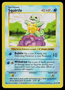 Pokemon Card - Squirtle Base Set (Shadowless) 63/102 Common - Image 1