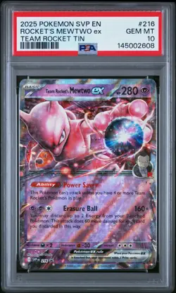 2025 POKEMON SVP EN-SV BLACK STAR PROMO #216 TEAM ROCKET'S MEWTWO EX PSA 10 - Image 1