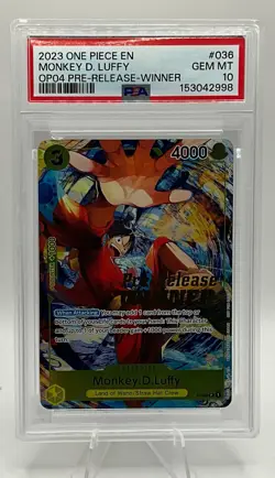 2023 One Piece Monkey D. Luffy P-036 Pre Release Winner OP04 - PSA 10 Gem Mint - Image 1