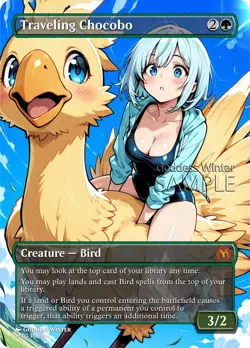 MTG - Traveling Chocobo - Fanart Borderless Style - EDH / Playtest - Image 1