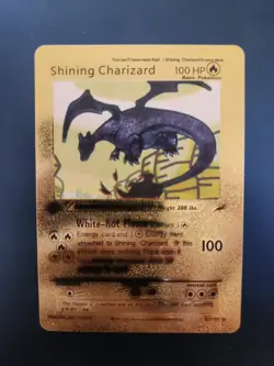 Poke Shining Charizard 1st Edition Metal Foil Card 100 HP 107/105 Fan Art Gold - Image 1