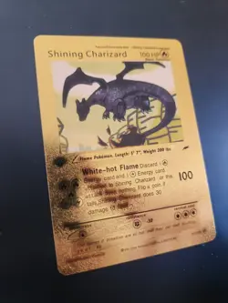 Poke Shining Charizard 1st Edition Metal Foil Card 100 HP 107/105 Fan Art Gold - Image 2