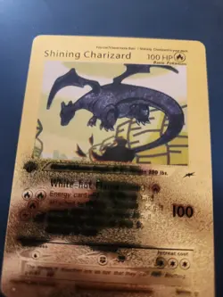 Poke Shining Charizard 1st Edition Metal Foil Card 100 HP 107/105 Fan Art Gold - Image 3