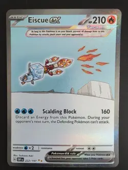 Pokemon TCG Eiscue ex 222/197 Obsidian Flames Full Art Ultra Rare Holo NM - Image 1