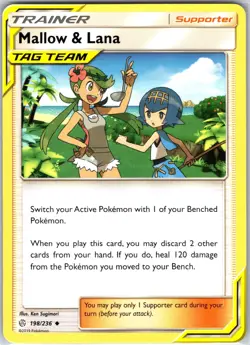 Mallow & Lana 198/236 Uncommon Regular Card SM - Cosmic Eclipse Pokemon TCG NM - Image 1