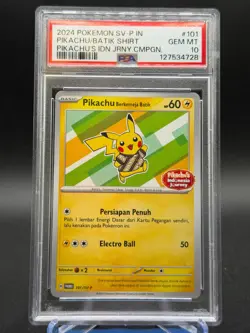 Pokemon TCG Pikachu Batik Shirt 101/SV-P Indonesian Journey PSA 10 GEM MT - Image 1