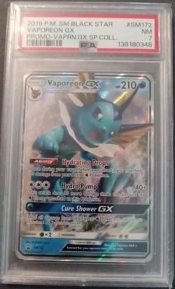 2019 POKEMON BLACK STAR PROMO VAPOREON GX #SM172 HOLO PSA 7 - Image 1