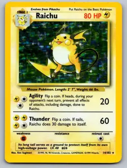 Raichu 14/102 Holo Rare Base Set Unlimited Pokemon Near Mint - Image 1