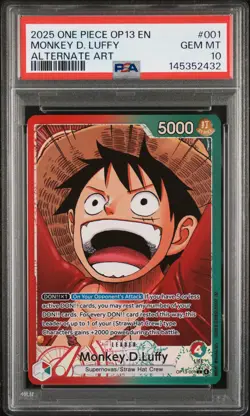 2025 ONE PIECE OP13-CARRYING ON HIS WILL ALTERNATE ART MONKEY D. LUFFY PSA 10 - Image 1