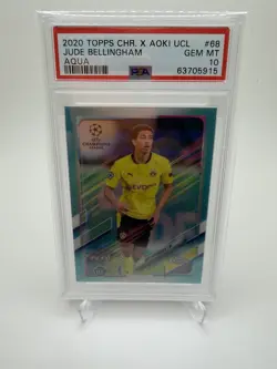 Topps 2020 Chrome x Steve Aoki UCL England Jude Bellingham RC Aqua PSA 10 /150 - Image 1