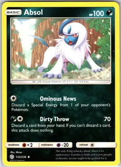 Absol 133/236 Uncommon Regular Card SM - Cosmic Eclipse Pokemon TCG NM - Image 1