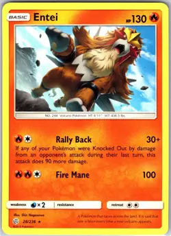 Entei 28/236 Rare Regular Card SM - Cosmic Eclipse Pokemon TCG NM - Image 1