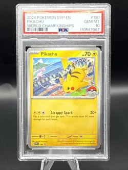 2024 POKEMON SVP EN-SV BLACK STAR PROMO WORLD CHAMPIONSHIPS #190 PIKACHU PSA 10 - Image 1