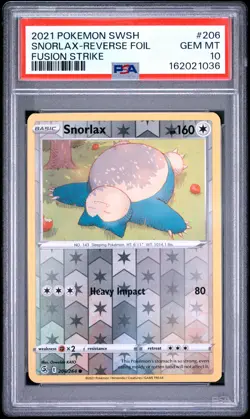 2021 POKEMON SWORD & SHIELD FUSION STRIKE #206 SNORLAX-REVERSE FOIL PSA 10 - Image 1