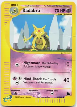 Kadabra 69/144 Common Skyridge Pokemon Reverse Holo Damaged Creased - Image 1