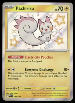 Pachirisu 138/091 Shiny Rare Paldean Fates Pokemon Holo NM - Image 1