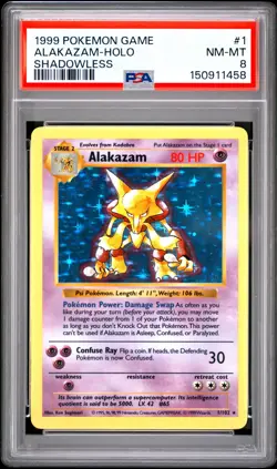 Alakazam Holo 1/102 Shadowless Game Pokemon PSA 8 - Image 1