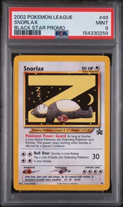 2002 POKEMON LEAGUE PROMO BLACK STAR #49 SNORLAX PSA 9 - Image 1