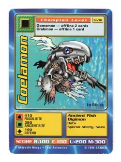 Digimon Card - 1999 (LP) Coelamon ST-36 - Bandai 1st Ed. Vtg - Image 1