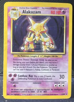 Pokemon Alakazam 1/102 WotC Base Set Unlimited Holo Rare MP-HP - Image 1