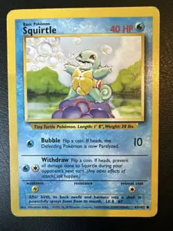 Squirtle 63/102 Common Base Set Unlimited Pokemon HP - Image 1