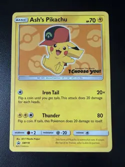 Pokemon TCG Sun And Moon Black Start Promo Ash’s Pikachu SM110 HP - Image 1