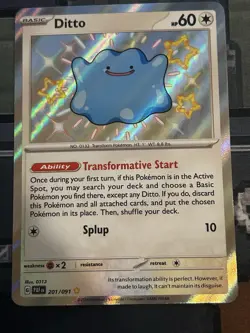 Pokemon TCG Ditto Paldean Fates 201/091 Shiny Holo Rare Card NM Condition - Image 1