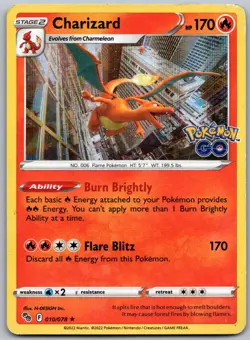 Pokemon TCG Charizard Pokemon GO 010/078 Holo Lightly Played - Image 1