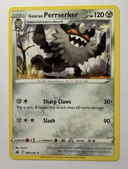 Galarian Perrserker 085/159 Rare Crown Zenith Pokemon Card NM Near Mint - Image 1