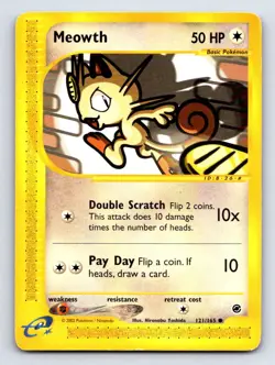 Meowth 121/165 Common Expedition Base Set Pokemon Heavily Played - Image 1