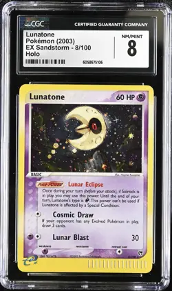 CGC 8 Lunatone 2003 EX Sandstorm 8/100 Holo Pokemon Card - Image 1