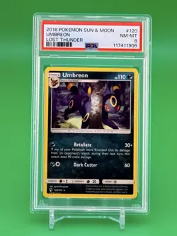 2018 POKEMON SUN & MOON LOST THUNDER #120 UMBREON LOST THUNDER PSA 8 MINT - Image 1