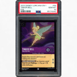 2023 DISNEY LORCANA EN 1 #58/204 TINKER BELL PETER PAN'S ALLY FOIL PSA 10 - Image 1