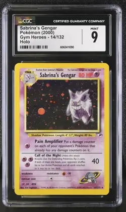 CGC 9 MINT Sabrina's Gengar 2000 Gym Heroes 14/132 Holo Pokemon Card - Image 1
