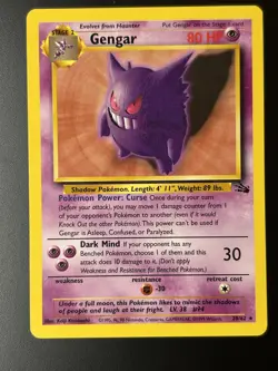 Pokemon TCG: Gengar Fossil Card 20/62 WOTC 1999 Non-Holo - Image 1